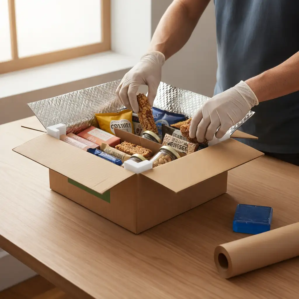 Texas snack box packed for warm weather shipping with crunch protection